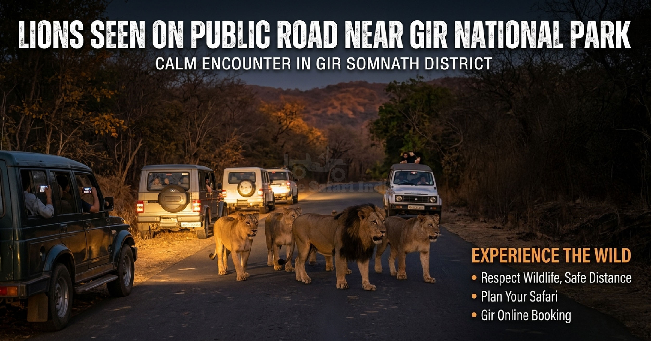 Lions Seen On Road Near Gir National Park